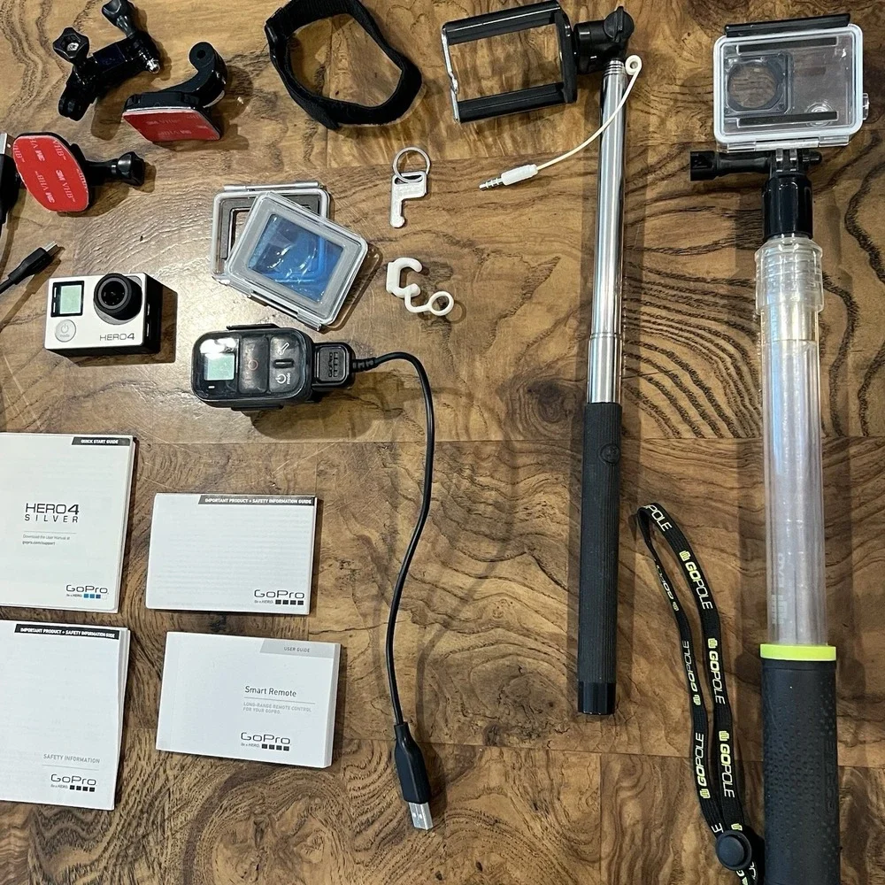 GoPro Hero4 Silver Action Camera Bundle Smart Remote GoPole Mounts